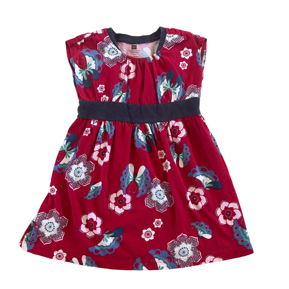 Tea Collection 2T Red Short Sleeve Faux Dress Floral